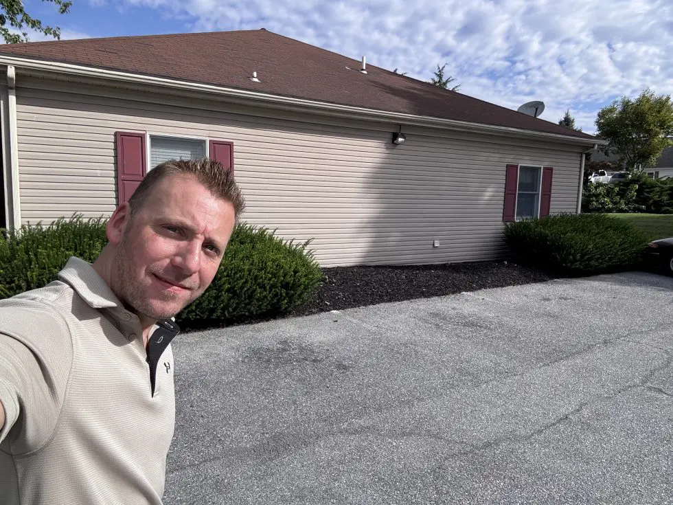 Cainen Bedsaul outside a commercial inspection property in Lancaster County, Pennsylvania