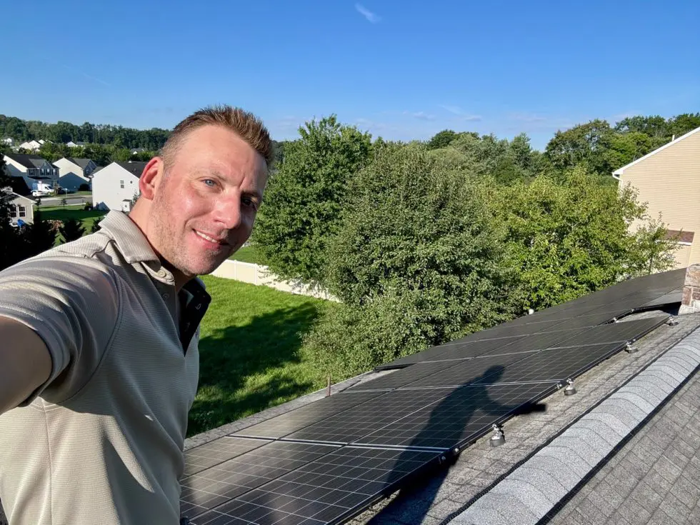 Cainen Bedsaul inspecting a roof in Pottstown, Pennsylvania
