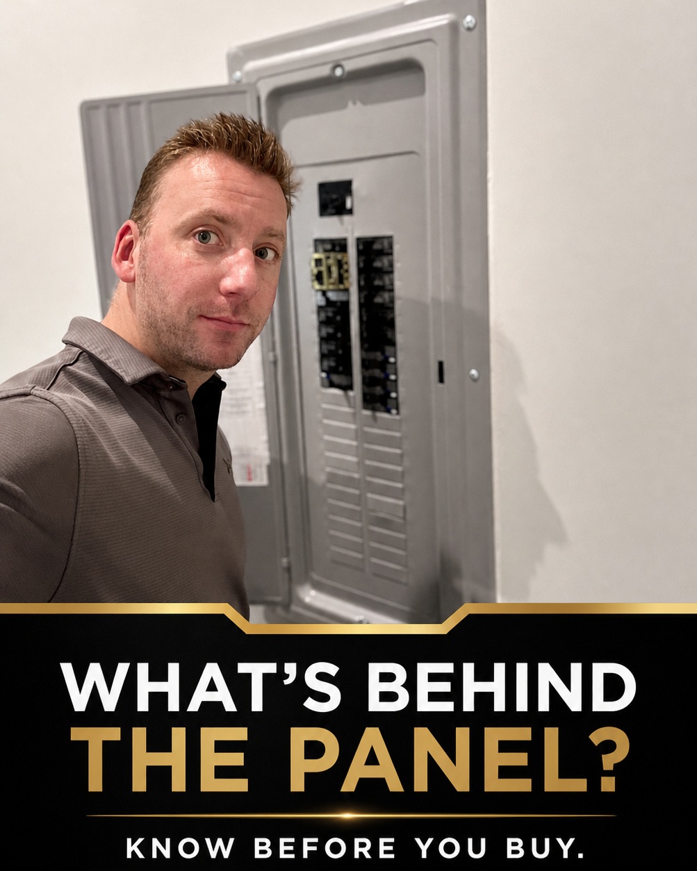 Cainen Bedsaul beside a residential electrical panel during a TMK inspection